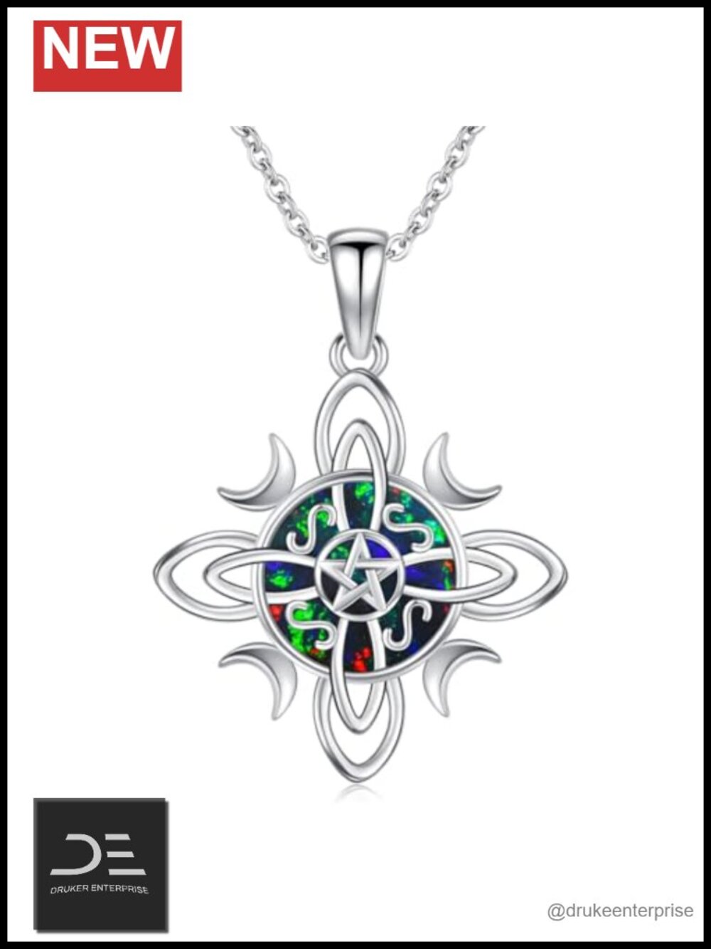 Witch Knot Necklace 925 Sterling Silver Celtic Pagan Pendant Necklace Wiccan